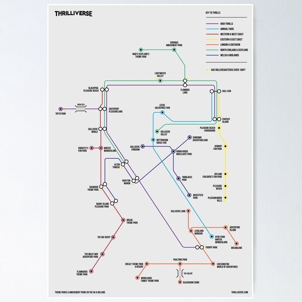 Item preview, UK Theme Parks Map - White designed and sold by Thrilliverse.