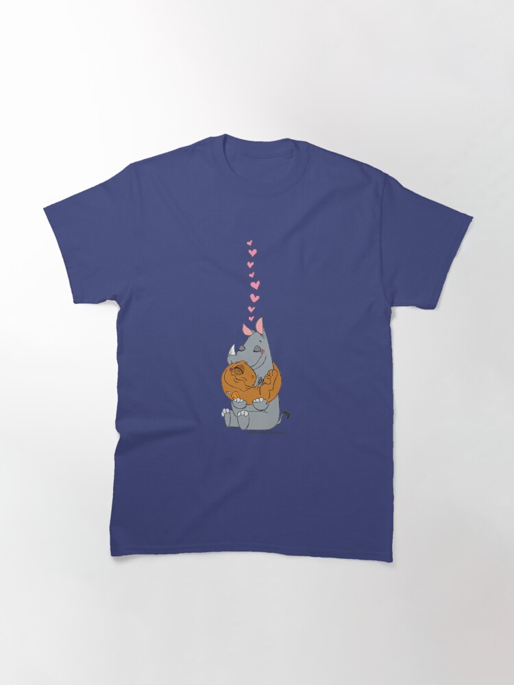 Thumbnail 2 of 7, Classic T-Shirt, Rhino and Dino in: Lovable Hug! designed and sold by SeabearPress.