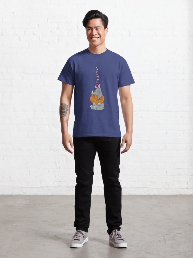 Classic T-Shirt, Rhino and Dino in: Lovable Hug! designed and sold by SeabearPress