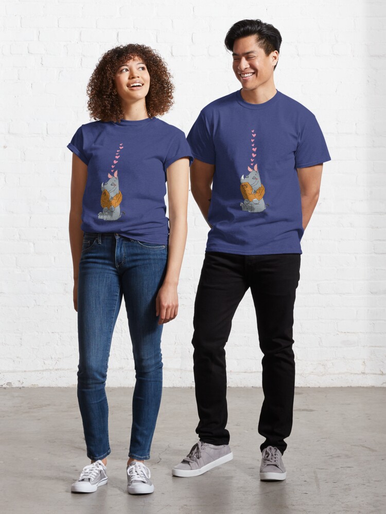 Thumbnail 1 of 7, Classic T-Shirt, Rhino and Dino in: Lovable Hug! designed and sold by SeabearPress.