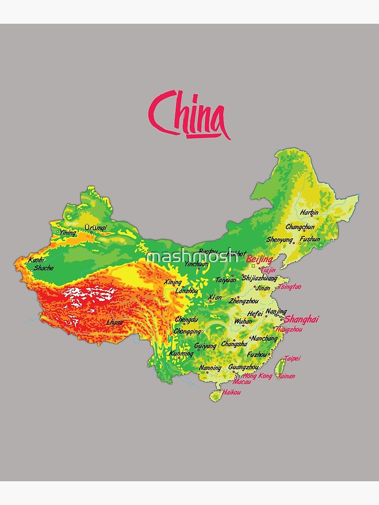 "China physical map topographic map of China Borders, Capitals and