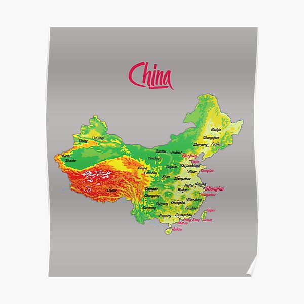 "China physical map topographic map of China Borders, Capitals and