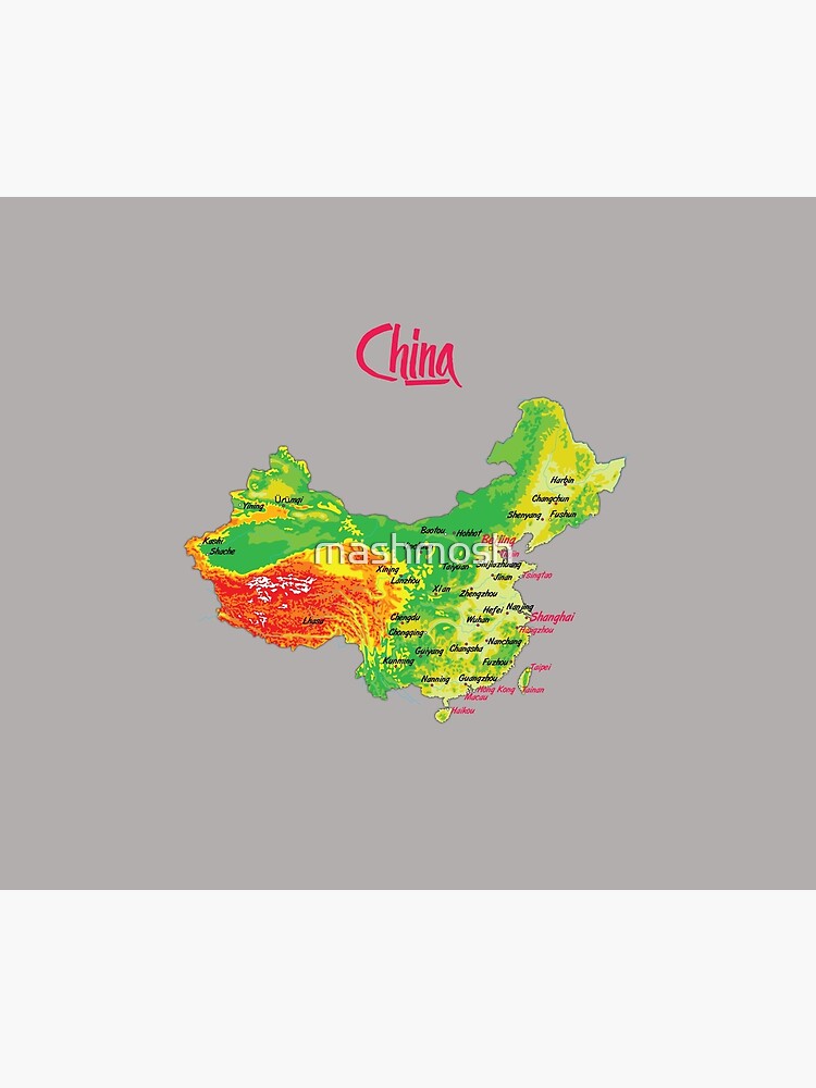 "China physical map topographic map of China Borders, Capitals and