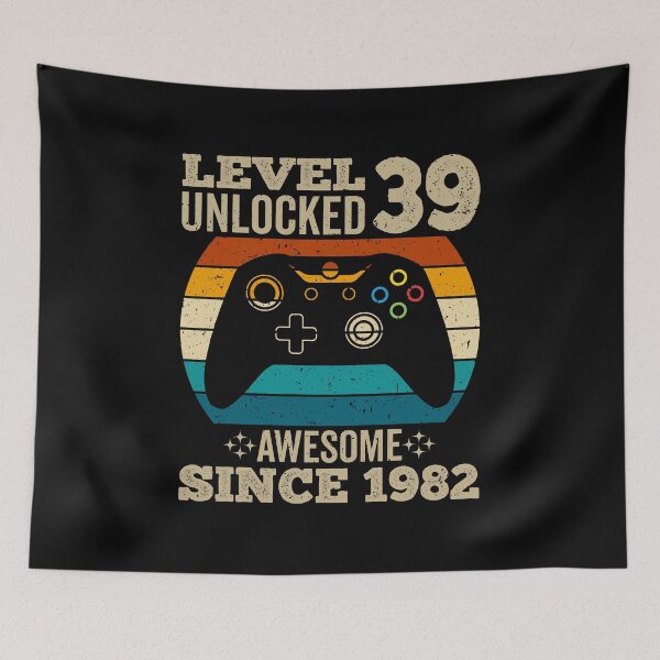 Item preview, level 39 unlocked awesome since 1982, vintage 1982 t shirt, 39th birthday shirt, 39th birthday ideas, gaming shirt, gaming birthday, birthday gamer designed and sold by T-DESIGNEDZ.