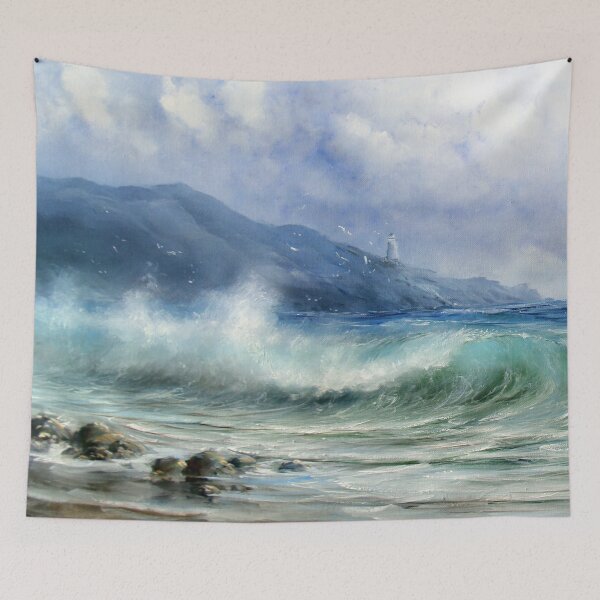 Artikelvorschau, Panorama, Breitbilddrucke, Wandteppiche, Wandteppiche, Überwurfdecken, Bettdecken, Bettbezüge, Surfwelle, Welle, Wandkunst, Kunst, Ozean, Meer, Blau entworfen und verkauft von eyesight4vision.