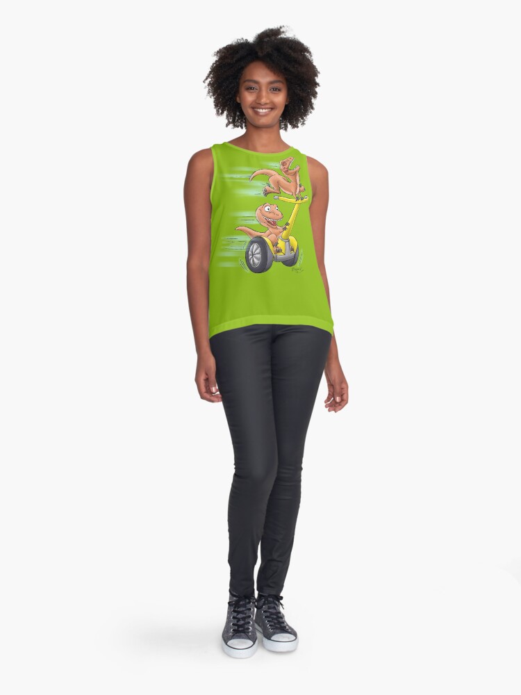 Thumbnail 3 of 6, Sleeveless Top, Raptors on a Segway! from Mom Needs a Dinosaur! Book - Green Background designed and sold by SeabearPress.