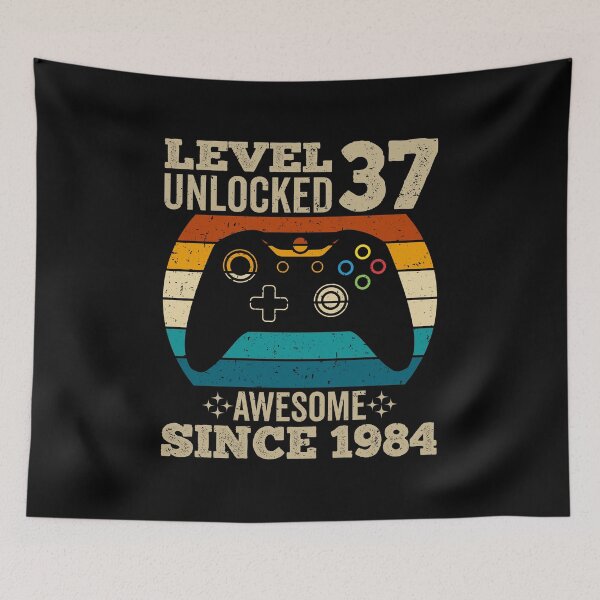 Item preview, level 37 unlocked awesome since 1984, vintage 1984 t shirt, 37th birthday shirt, gaming shirt, gaming birthday, video game controller shirt, video game shirt designed and sold by T-DESIGNEDZ.