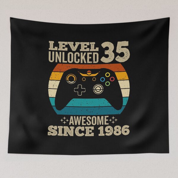 Item preview, level 35 unlocked awesome since 1986, vintage 1986 shirt, 35th birthday, 35th birthday shirt, gaming shirt, gaming birthday, video game controller shirt, video game shirt designed and sold by T-DESIGNEDZ.