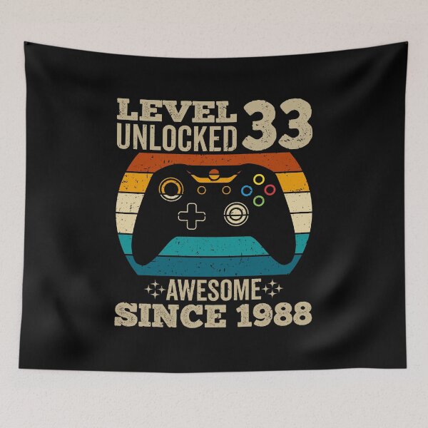 Item preview, level 33 unlocked awesome since 1988, vintage 1988 t shirt, 33rd birthday shirt, gaming shirt, gaming birthday, video game controller shirt, video game shirt designed and sold by T-DESIGNEDZ.