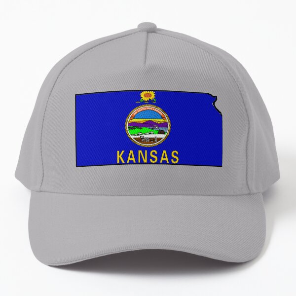 Kansas - State Flag Hats Grey & White Trucker