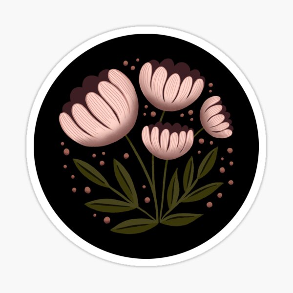 Round Floral Crest on Black Sticker