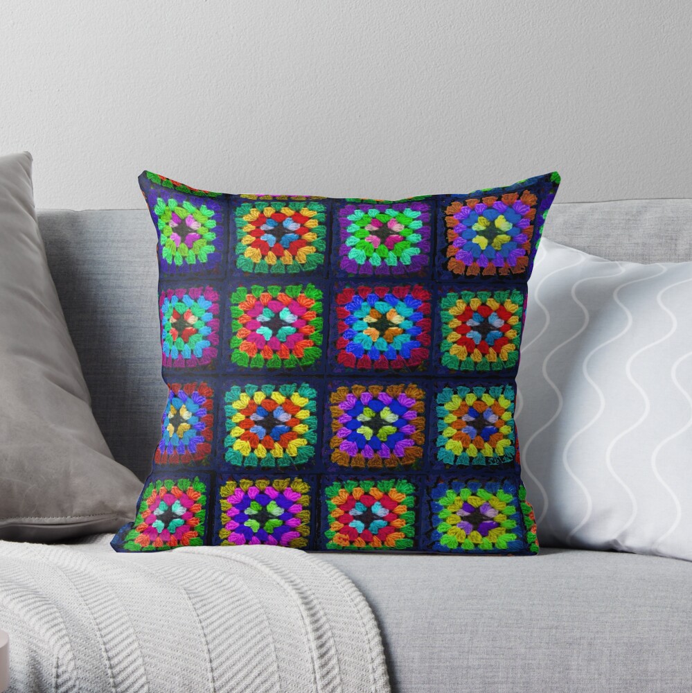 DIY Crochet Granny Square Throw Pillow - the neon tea party