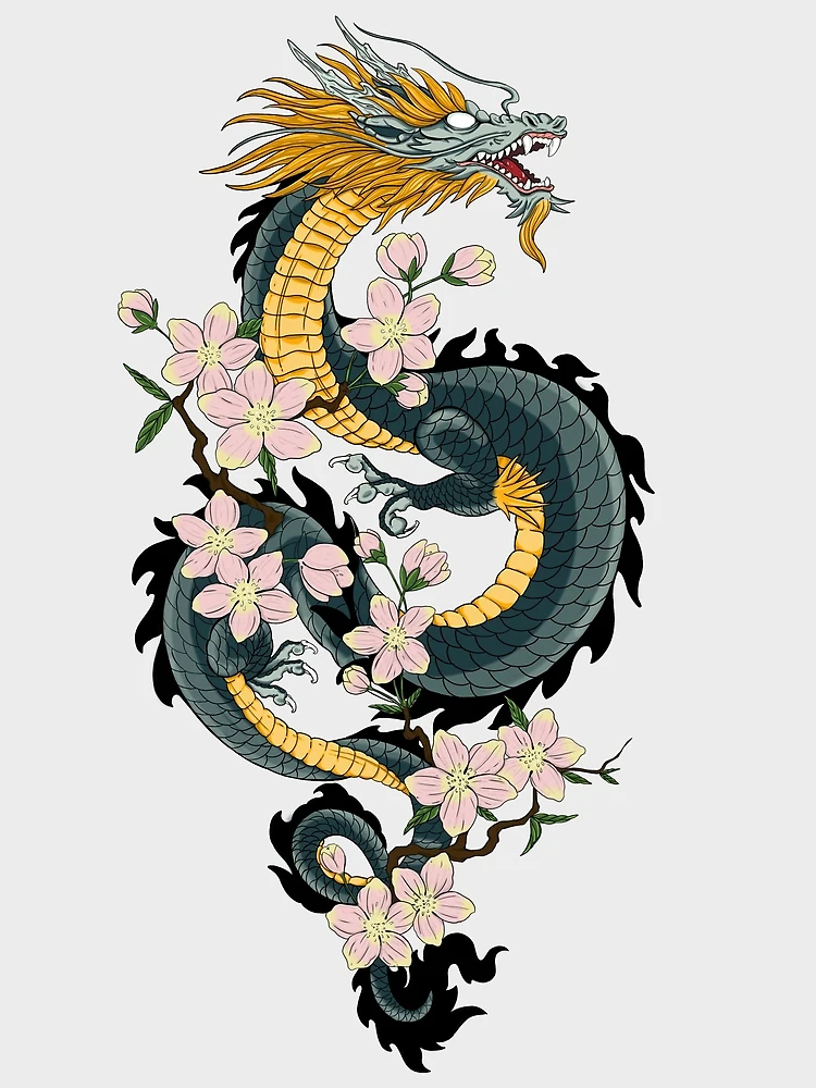 Poster, affiche Japanese Blossom Dragon Drache