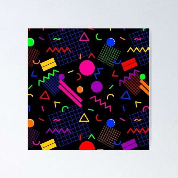 Item preview, 1980s Retro Geometric Confetti on a Black Background Small Sized Repeating Pattern designed and sold by Nicolette Olivier.