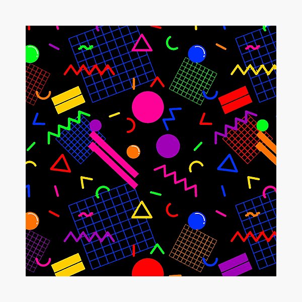 Item preview, 1980s Retro Geometric Confetti on a Black Background Small Sized Repeating Pattern designed and sold by Nicolette Olivier.