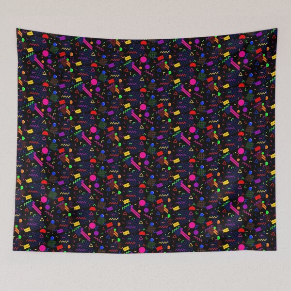 Item preview, 1980s Retro Geometric Confetti on a Black Background Small Sized Repeating Pattern designed and sold by Nicolette Olivier.