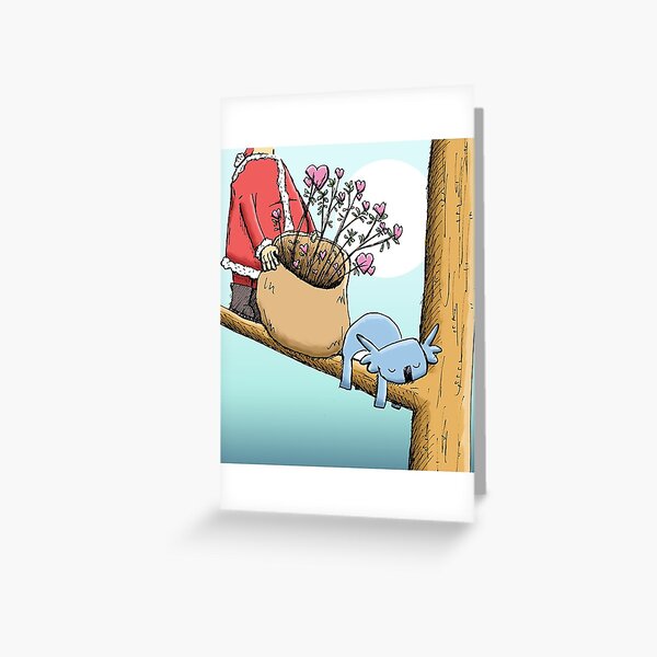 Cute Sleeping Koala and Father Christmas Greeting Card