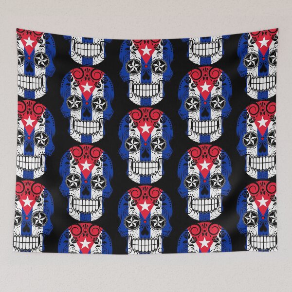Item preview, Cuban Flag Sugar Skull with Roses  designed and sold by SerenMarici.