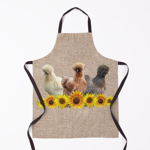 Item preview, Farmhouse Silkie Bantams Chicken Trio with Sunflowers on Fine Burlap designed and sold by StandoutSilkies.