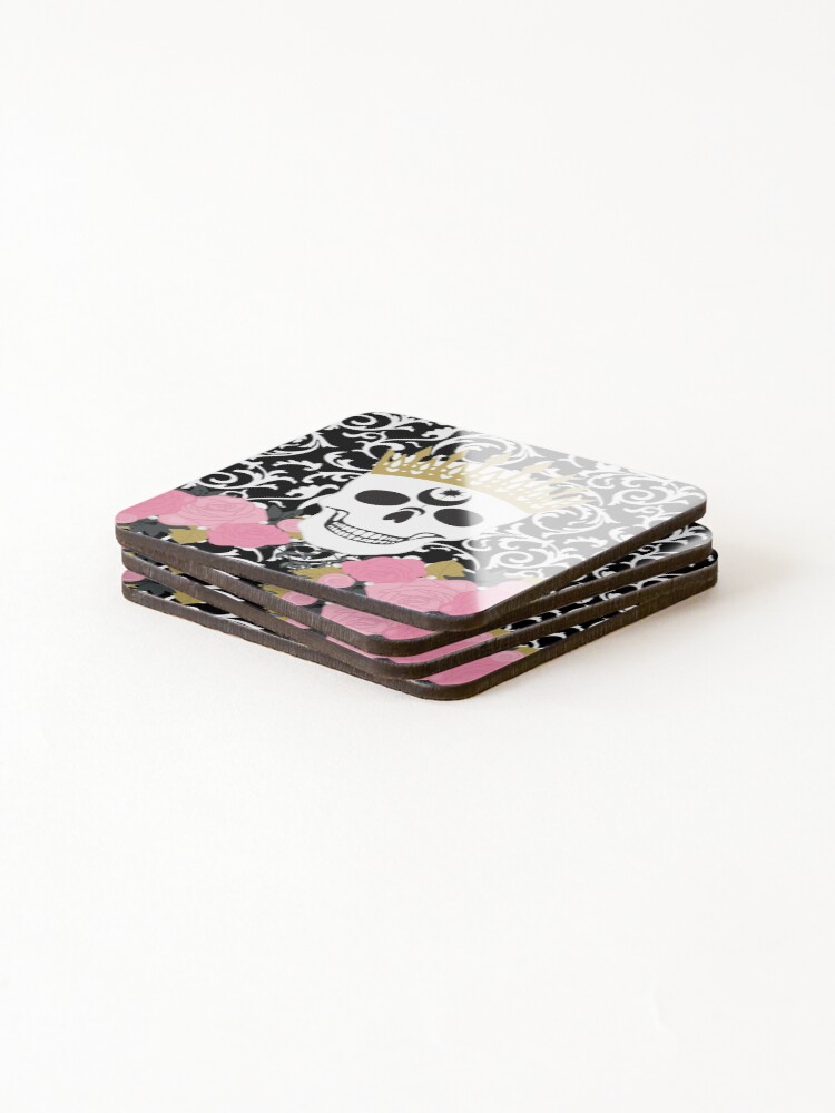 Thumbnail 4 of 5, Coasters (Set of 4), Skull Roses designed and sold by CurlyFayeDesign.