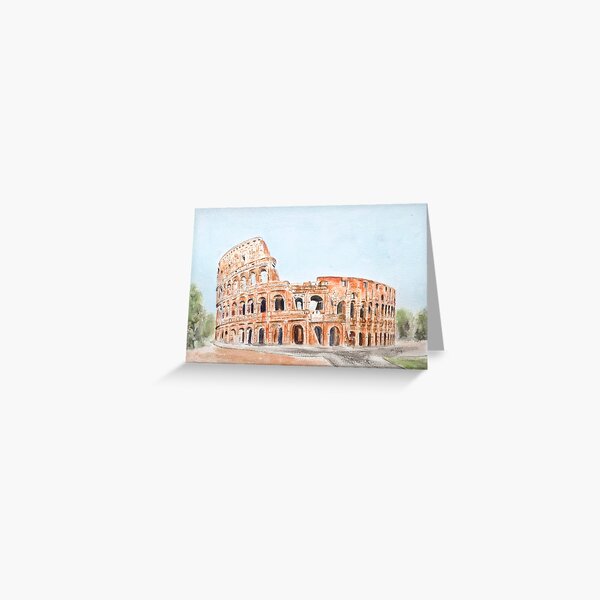 Item preview, hand painted Italy Rome colosseum watercolor painting with background  designed and sold by ColorandColor.