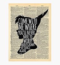 Peter Pan Vintage Dictionary Page Style -- Grown Up Things Photographic Print