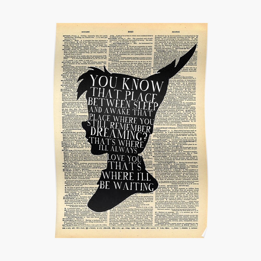 Peter Pan Dictionary Art Print Poster Picture Book Disney Quote Never Grow Up 