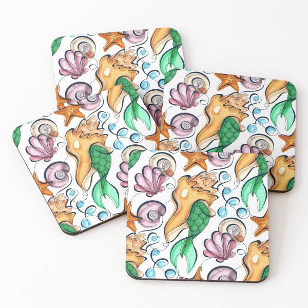 Item preview, Colored curly continuous line sea shells design designed and sold by lissantee.