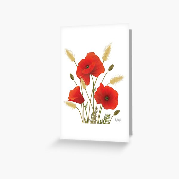 Textured Red Poppies in a Corn Field Greeting Card
