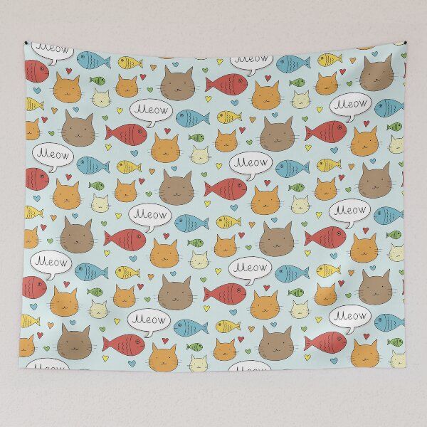 Item preview, Fish and cats pattern designed and sold by Kate-shop.