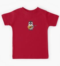 Musical Baby Penguin Playing Guitar Red Kids Tee