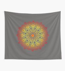 Vivid Fire Watercolor Mandala Wall Tapestry
