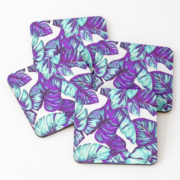 Item preview, Tropical Leaves Of Banana and Monstera Purple Aqua Cut Out designed and sold by taiche.