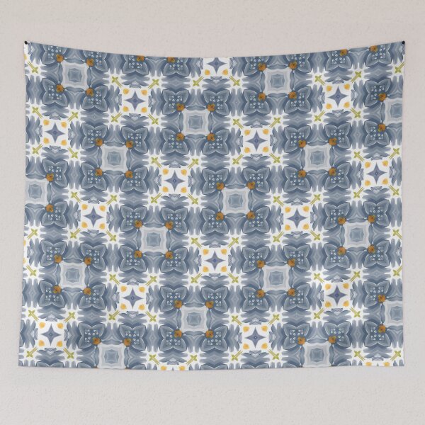 Item preview, Painted Blue, White and Yellow Floral Feminine Geometric Pattern designed and sold by cozycaroline.