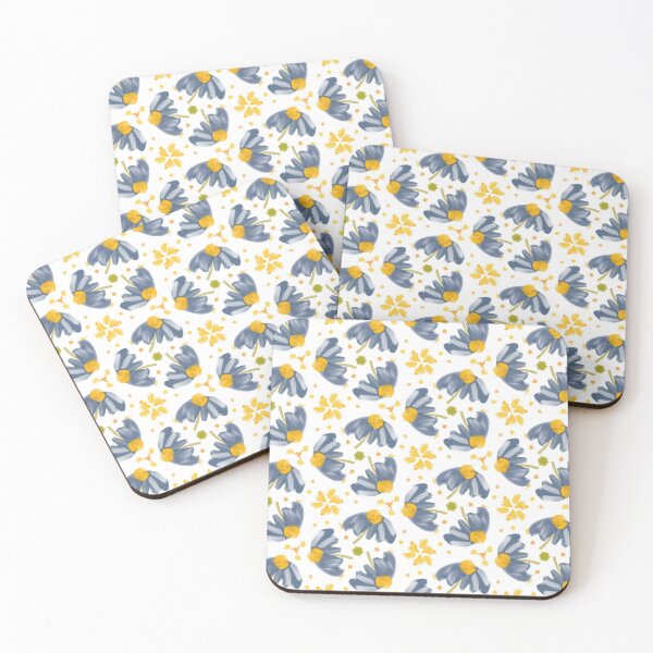 Item preview, Painted Blue, White and Yellow Floral Feminine Geometric Pattern designed and sold by cozycaroline.