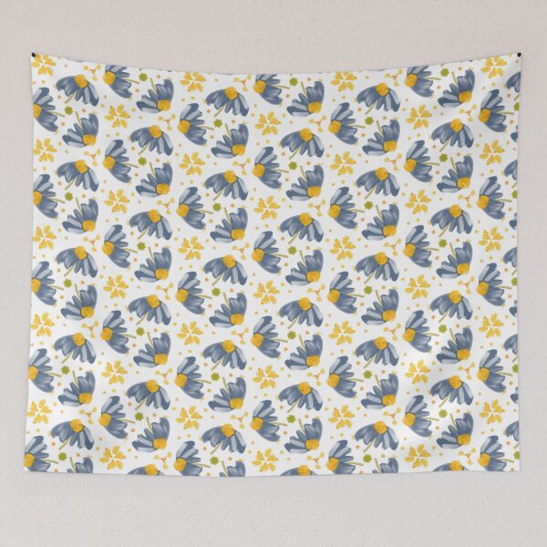 Item preview, Painted Blue, White and Yellow Floral Feminine Geometric Pattern designed and sold by cozycaroline.
