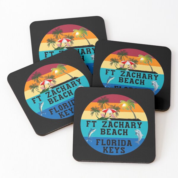 Item preview, Florida Keys Fort Zachary Taylor Beach Beach Chairs Umbrella Palm Trees Sunset Sunrise Retro White designed and sold by KeysTreasures.