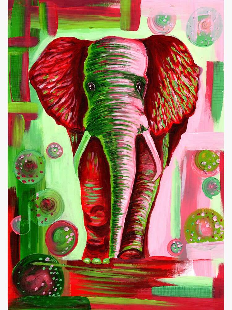 "Red elephant with green" Sticker for Sale by PetsartYubis Redbubble