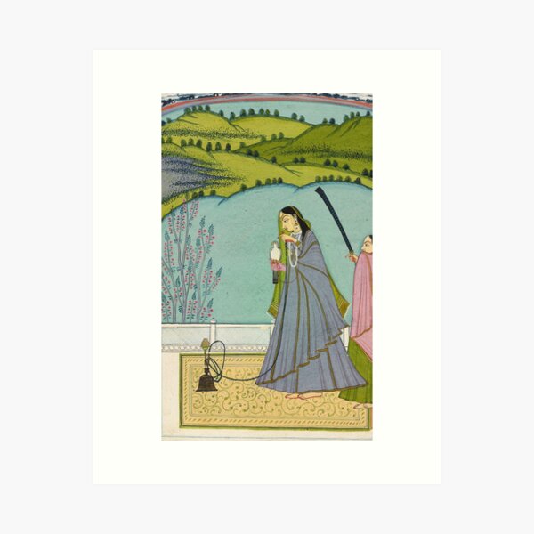 Artikel-Vorschau von Eine Dame auf einer Terrasse mit Wasserpfeife und Falke, designt und verkauft von HinduArtGallery.