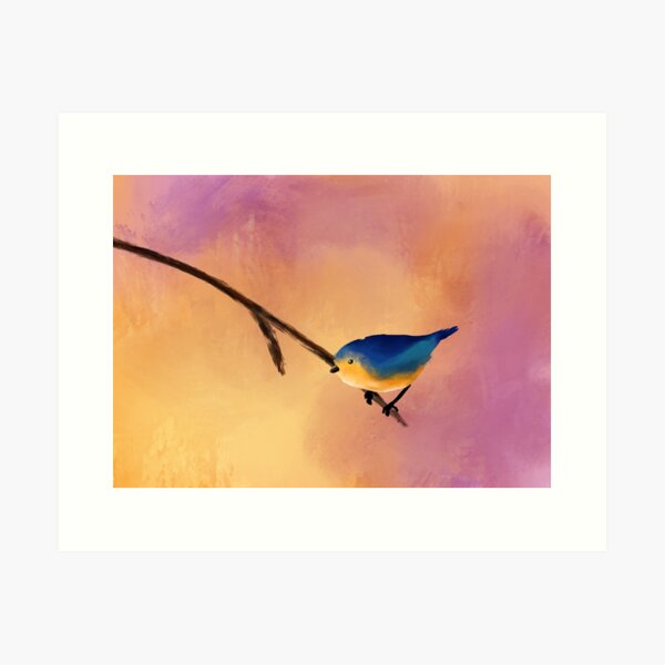 Abstract Blue/Yellow Bird Painting Art Print