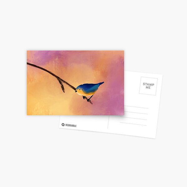 Abstract Blue/Yellow Bird Painting Postcard