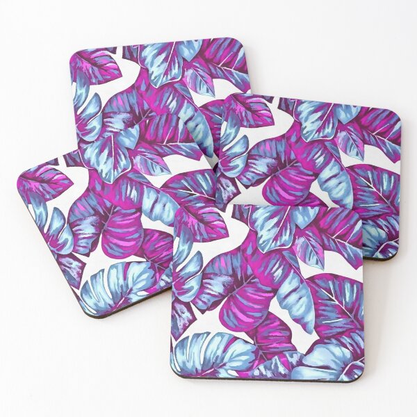 Item preview, Tropical Leaves Of Banana and Monstera Blue Pink Cut Out designed and sold by taiche.