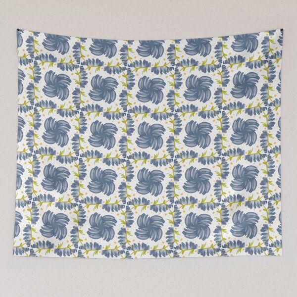 Item preview, Painted Yellow and Blue Swirl Spiral Floral Feminine Geometric Pattern designed and sold by cozycaroline.