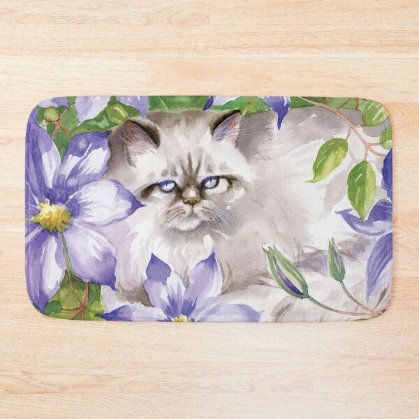 Item preview, Cat and Blue Clematis Flowers designed and sold by Jackie  Harland.