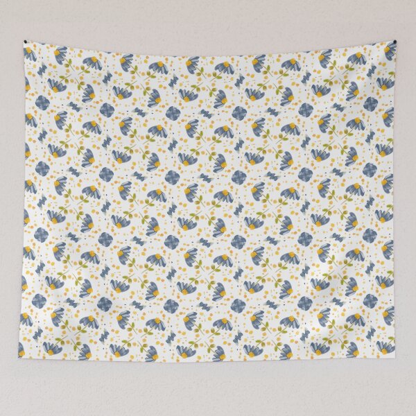 Item preview, Painted Yellow and Blue Swirl Spiral Floral Feminine Geometric Pattern designed and sold by cozycaroline.