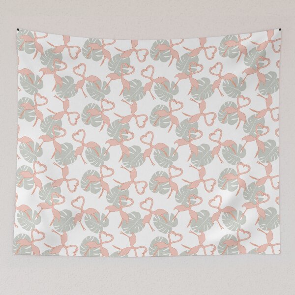 Item preview, Retro Pink Flamingo and monstera leaves on white  designed and sold by Pheonixrzg.