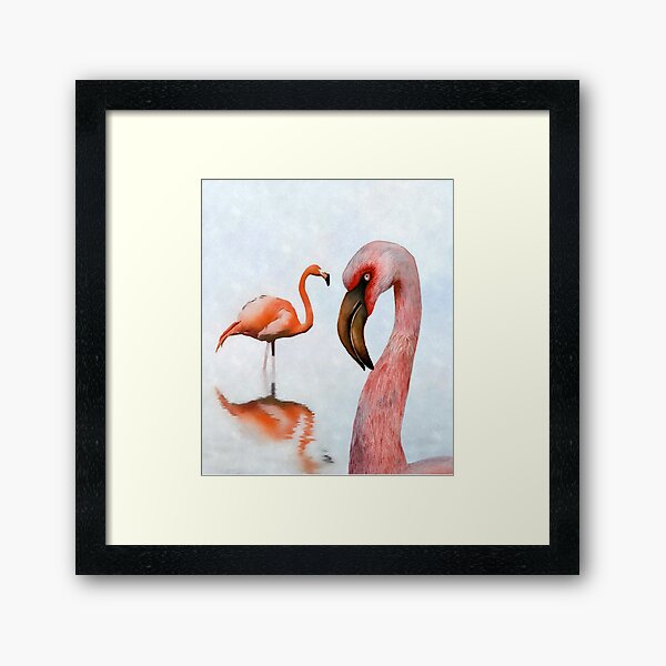 Pink Flamingo Bird Watercolor Painting Wildlife Artwork Framed Art Print
