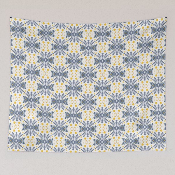 Item preview, Painted Yellow and Blue Swirl Spiral Floral Feminine Geometric Pattern designed and sold by cozycaroline.