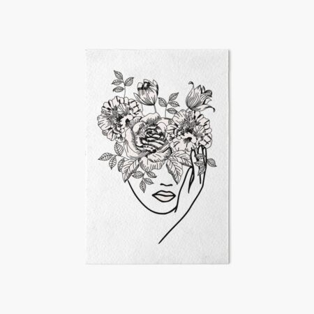 Head of Flowers Line Art Art Board Print
