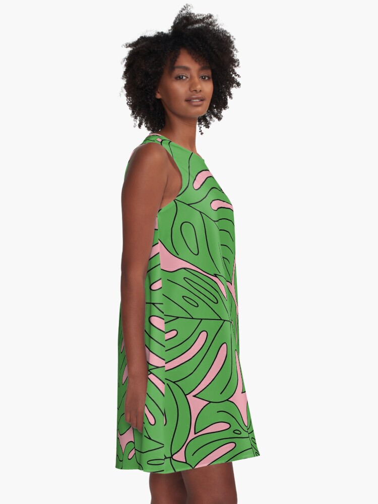 Pink dress with hot sale green palm leaves